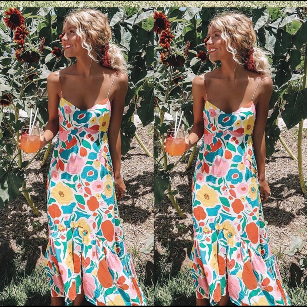 Women sleeveless boho floral spaghetti strap dress - Picture 8 of 8